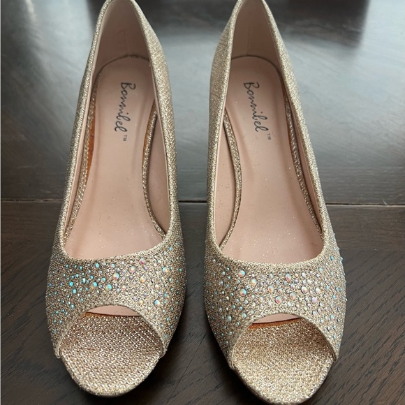 Glitter gold/champagne heels pumps - Picture 2 of 2